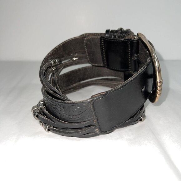 Tony Barcelona Beaded Wide Leather Belt Made In Spain Adjustable Brown Leather - Picture 2 of 8